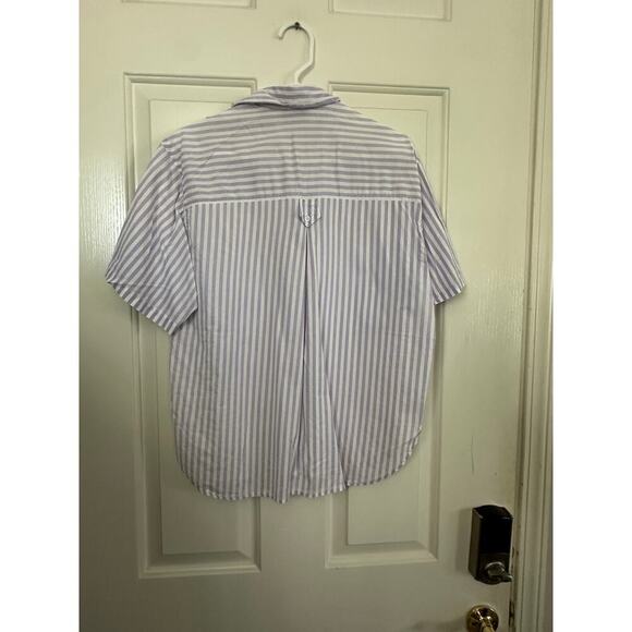 Vintage Diane von Furstenberg White & Purple Stripe Button Up Shirt Size Large - Picture 5 of 7